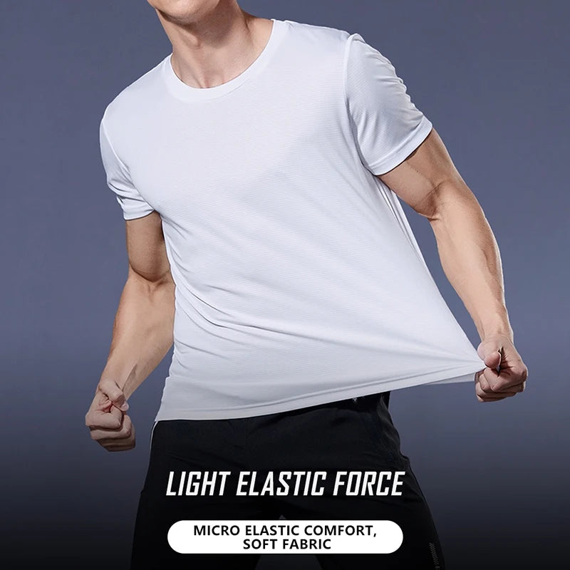 Summer Ice Silk Short Sleeve T-Shirt Men New Quick Dry Breathable Air Conditioning Outdoor Sun Protection Running Outer Wear