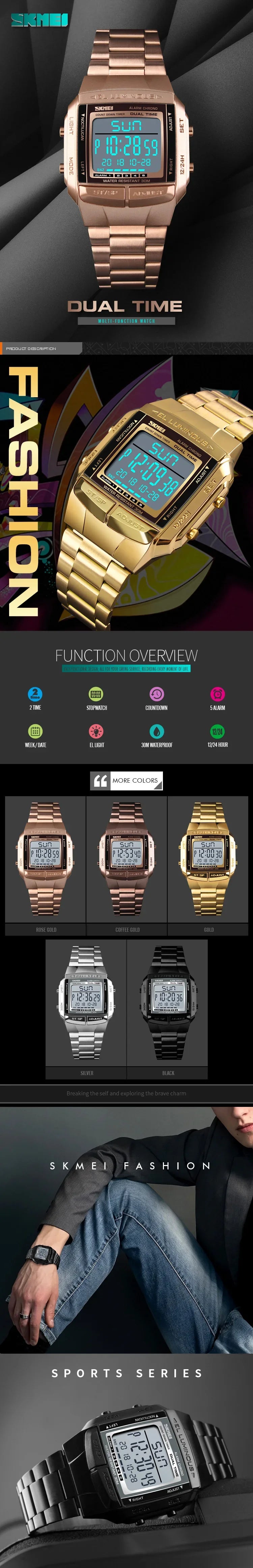 SKMEI 1381 Luxury Electronic Mens Wristwatches Waterproof LED Display Digital Watch for Men Military Sports 1328 Reloj Masculino