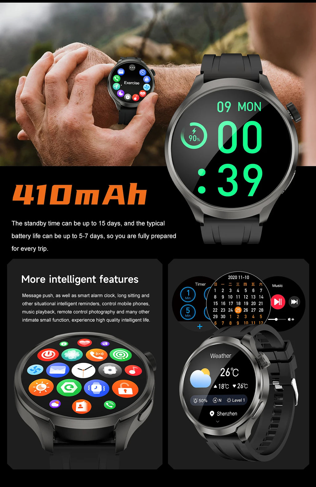 2025 New GPS Sports Smart Watch Men 1.85-inch AMOLED Screen Men IP68 Waterproof Clock Compass Call NFC fitness Tracking Watches