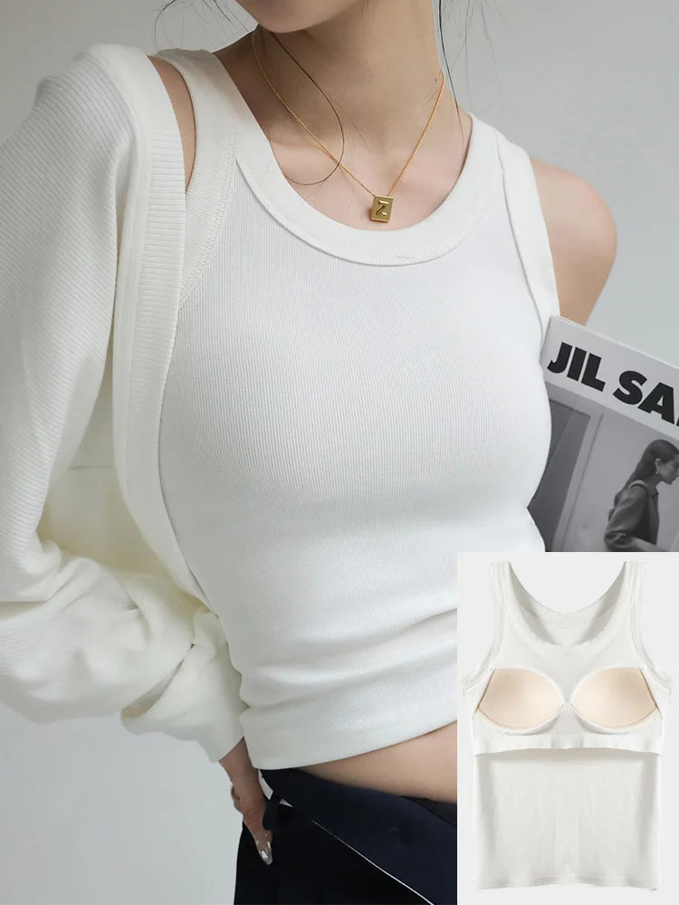 Women Thread Tank Tops With Built In Bra Padding Summer 2025 Trend Solid Outerwear Camisole Stretch Sleeveless White Tops Women