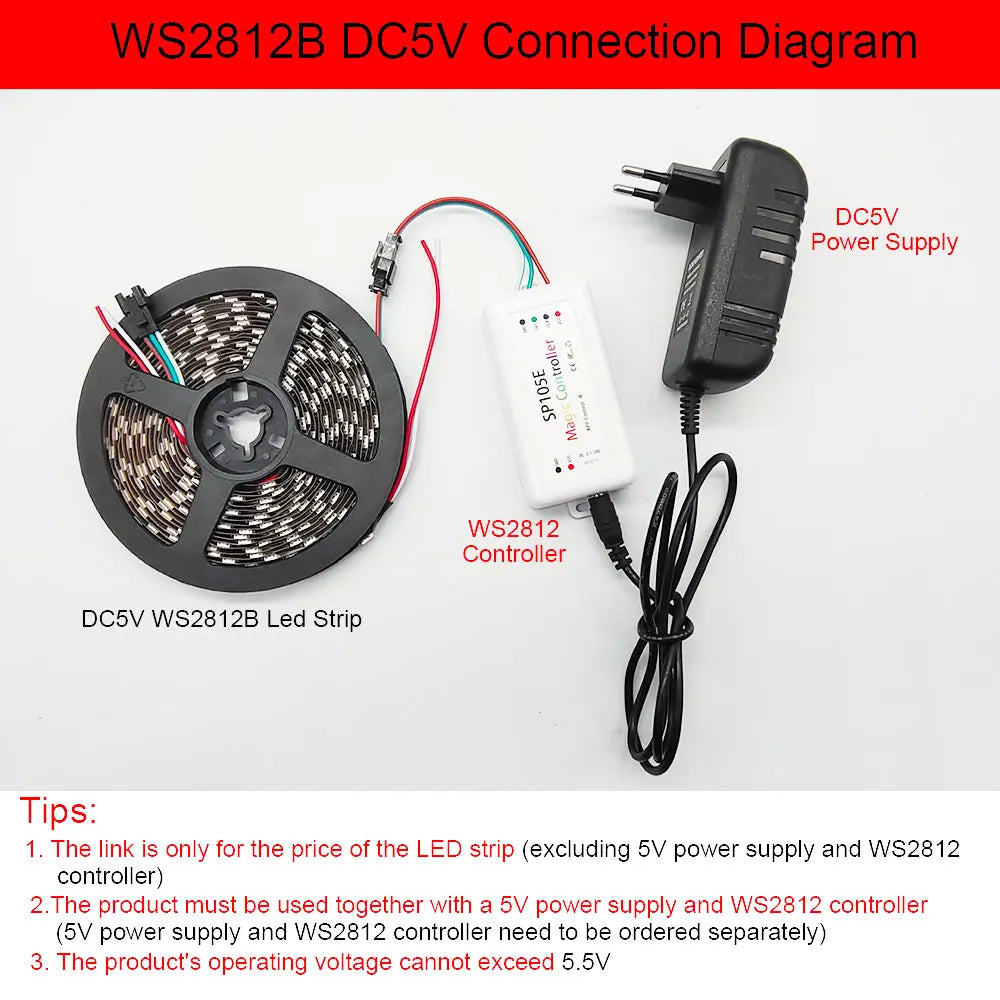 5V WS2812B WS2812 Digital Flexible Individually Addressable Pixel Led Strip RGB LED Strip 30/60/74/96/144Pixel/Leds/M Tape Light