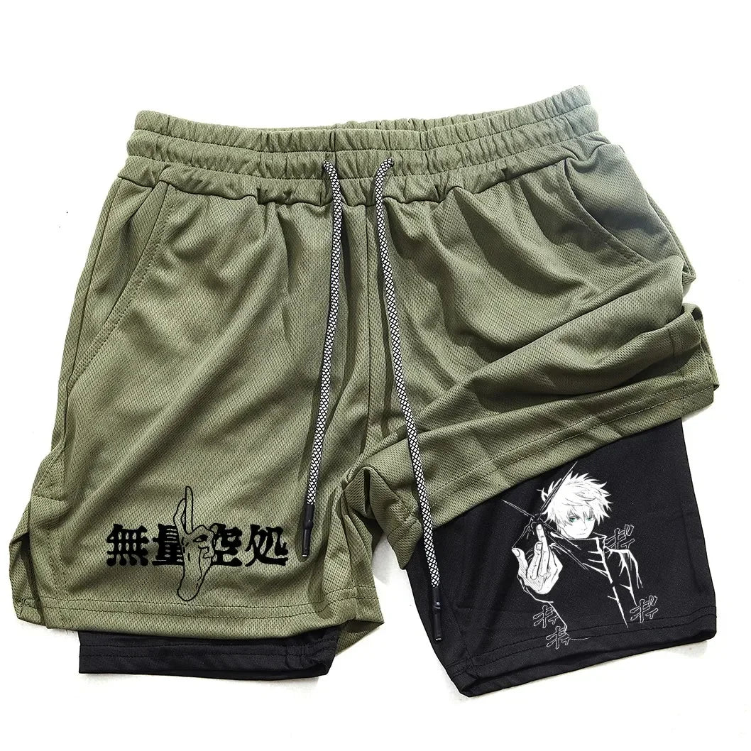 Anime Men's and Women's Sports Shorts Summer Sportswear Men's 2-in-1 Training Training Men's and Women's Fitness Sports Shorts