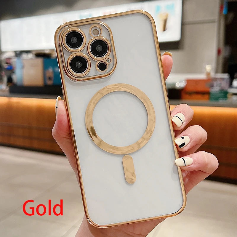 Electroplated magnetic Magsafe wireless charging case suitable for iPhone 11 13 12 14 Pro XS Max X XR 8 Plus silicone phone case