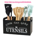 Kitchen Utensil Rack with Three Compartments Rustic Wooden Storage Box Vintage Tableware Farmhouse Dish Cabinet Forks Spoo