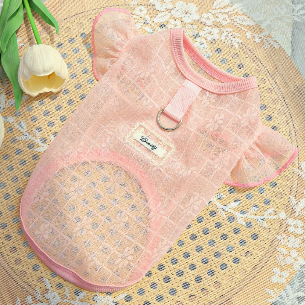 Thin Mesh Dog Cooling Vest Flying Sleeves Sun Protection Cat Sunscreen Vest Breathable Flower Print Dog Summer Clothes