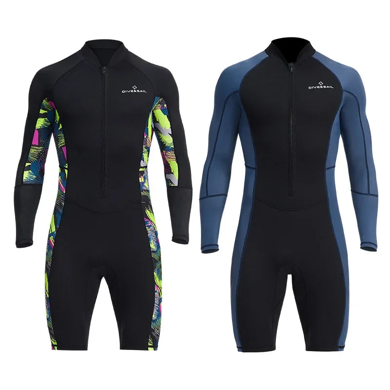 Men 1.5MM Diving Wetsuit One-piece Long-sleeve Sunscreen Wetsuit Snorkeling Surfing Warm Swimming Suit