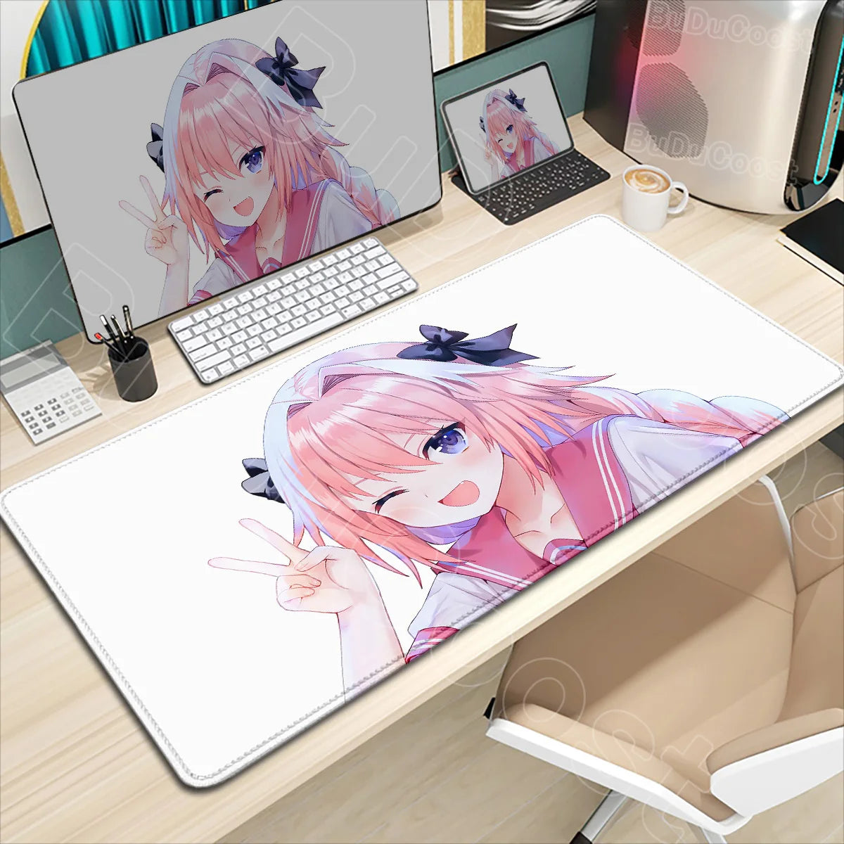 Astolfo Mousepad HD Print Anime Girl Computer Gamer Locking Edge Non-slip Rubber Mouse Pad Keyboard PC Desk Pad Table Decoration