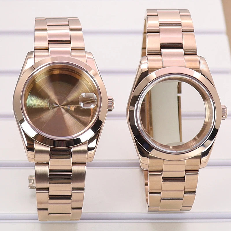 Fenya 36mm 40mm Men Watch Case Pvd Rose Gold Bracelet Sapphire For Explorer Seiko NH35 NH36 4R36 8215 Movement 28.5mm Dial 10ATM