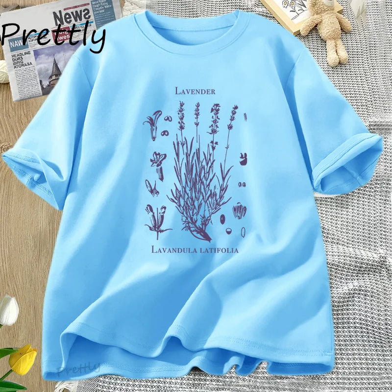 Retro Lavender Graphic T-Shirt Wildflowers Nature Botanical T Shirt Cotton Short Sleeve Round Neck Tshirt Harajuku Clothes Tees