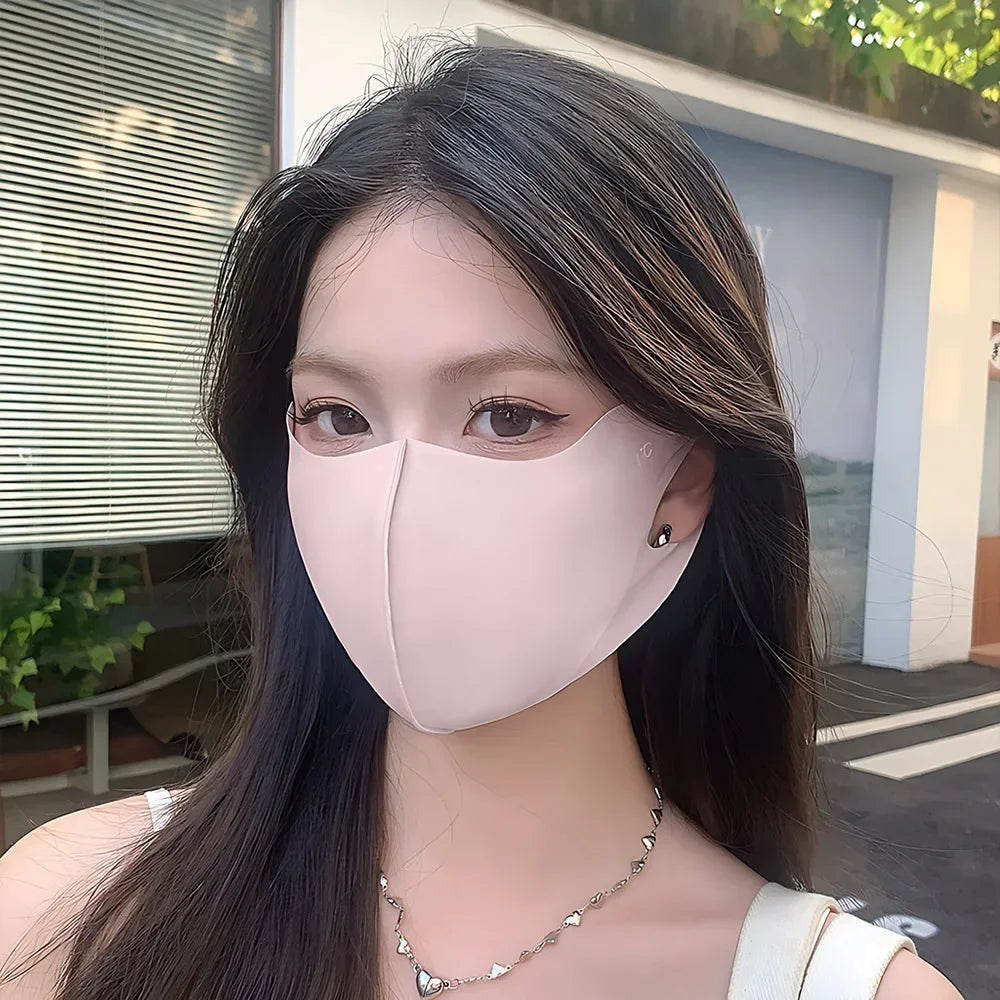 Ice Silk Summer Mask For Women Men Breathable UV Protection Face Cover Thin Invisible Outdoor Sports Cycling Sunscreen Masks New
