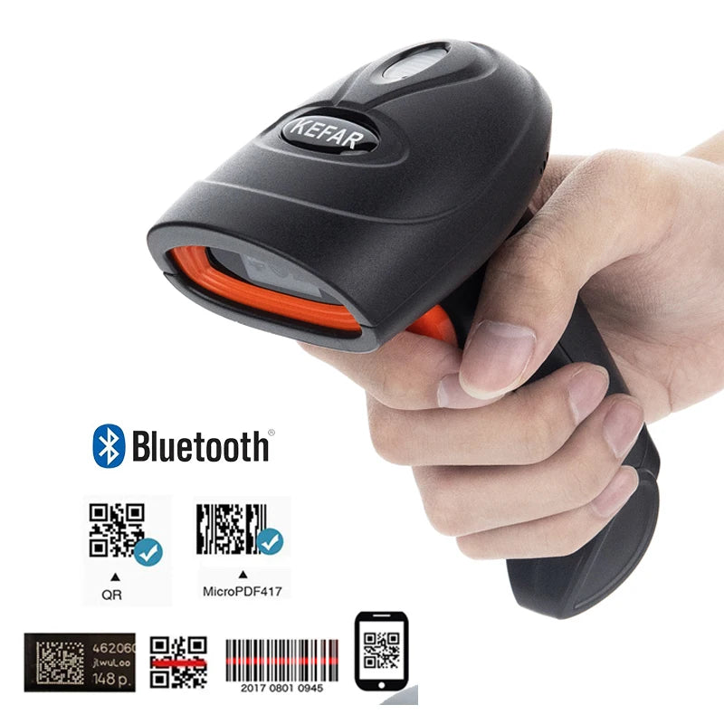 KEFAR Wireless Barcode Scanner Wired Handheld Barcode Reader Bluetooth QR PDF417 DM Codes Reader for Smartphone Screan Reader
