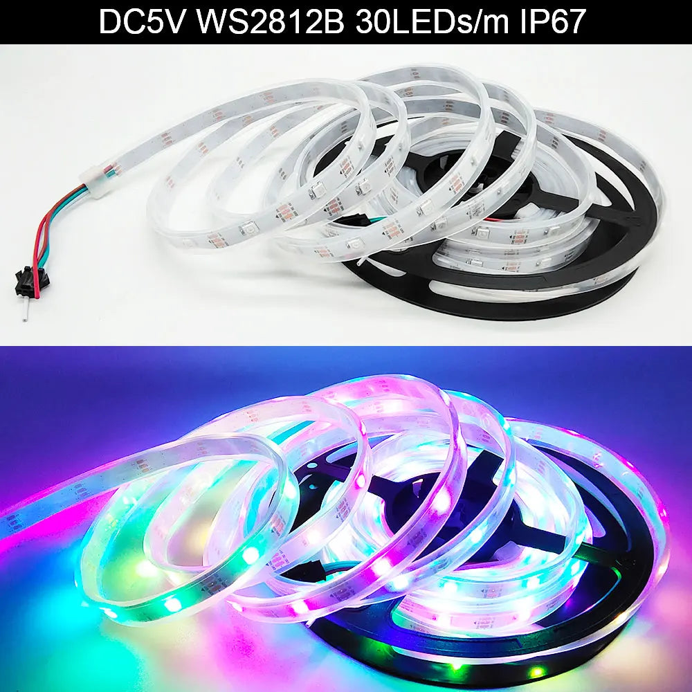 5V WS2812B WS2812 Digital Flexible Individually Addressable Pixel Led Strip RGB LED Strip 30/60/74/96/144Pixel/Leds/M Tape Light
