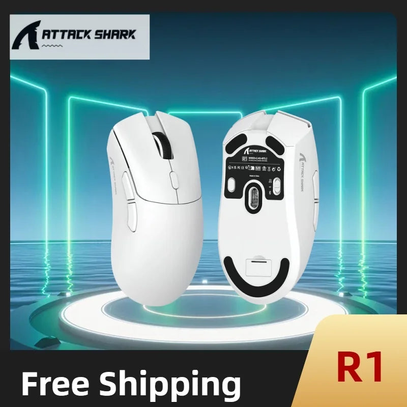 Attack Shark R1 Wireless Mouse Lightweight Ergonomic DesignMouse 1000Hz Bluetooth Tri-mode Connection 18000dpi Optical Mouse