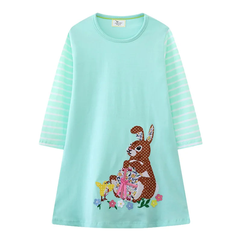Jumping Meters 2-7T Princess Girls Dresses Buttons Hot Selling Long Sleeve Animals Baby Girls Clothes Party Kids Frocks Costume