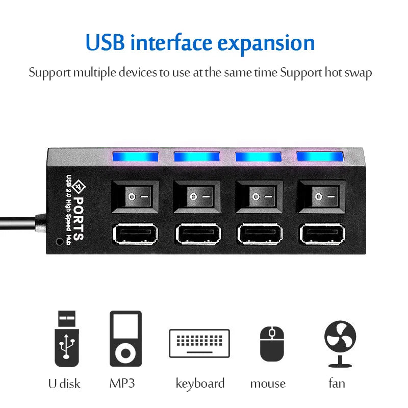 4/7 Port Multi USB 3.0 Power Adapter USB Splitter Hub USB Hub 2.0 USB Multiple Expander Switch 30CM Cable Hub Docking Stations