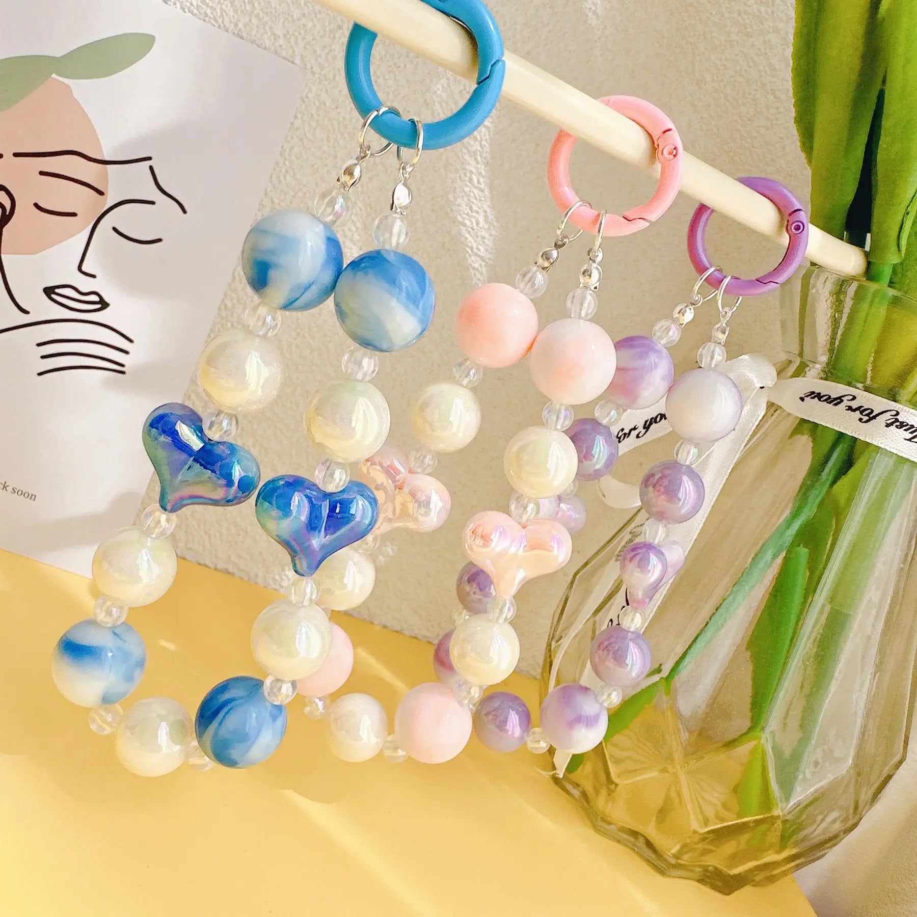 Acrylic Beads Keychain Phone Charm Women Girls Mobile Phone Chain Cellphone Strap Anti-lost Lanyard Beaded Hanging Rope Jewelry