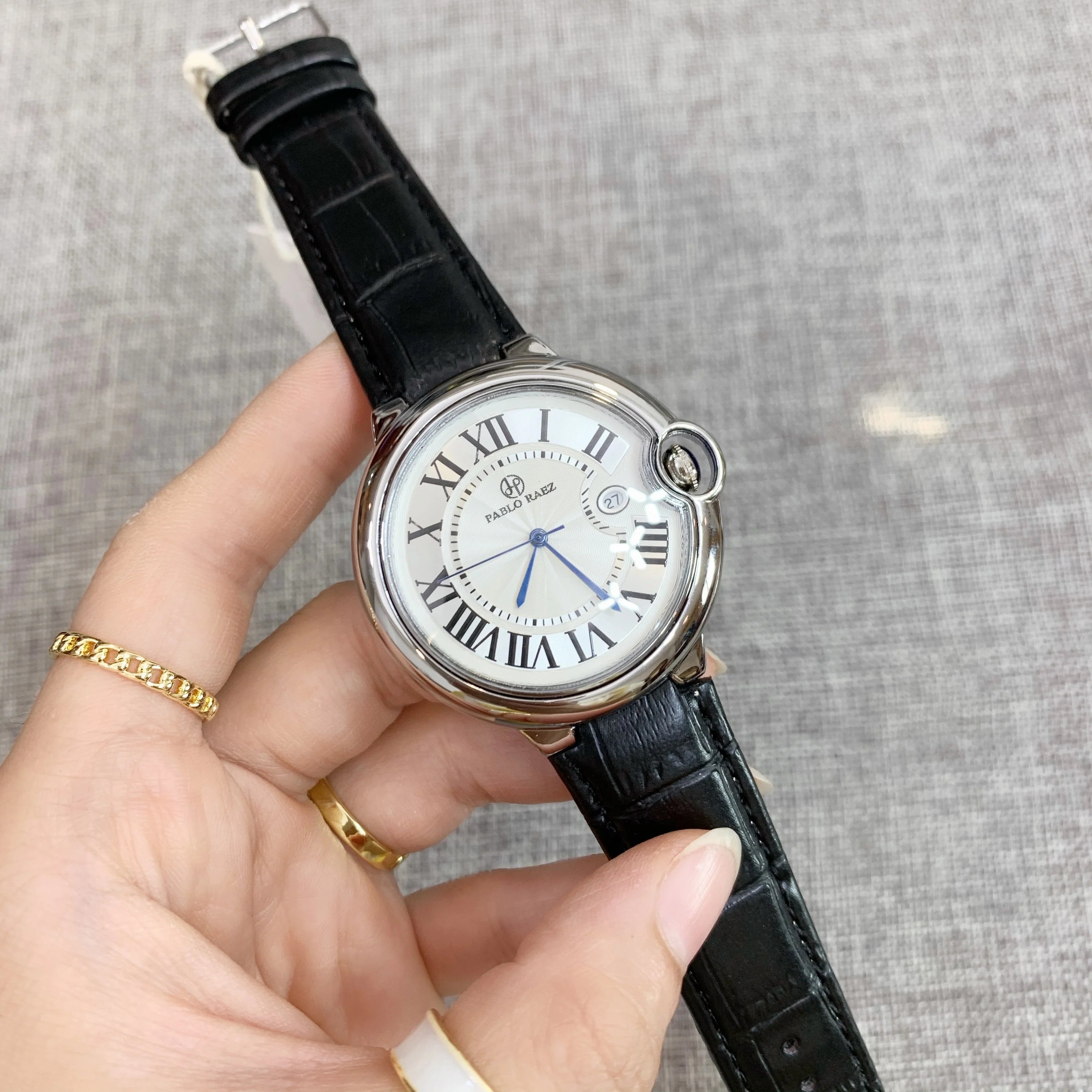 Pablo Raez Couple Watch for Men Women Reloj Mujer Man Quartz Wristwatch Male Simple Leather Strap Ladies Roman Numerals Clock