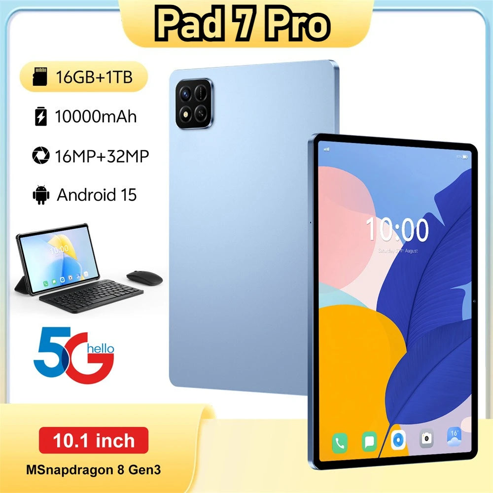 Upgraded Pad 7 Pro Global Version Tablet Android 15 Game Tab 22GB+2TB 10000mAh WiFi GPS 5G Dual SIM 10.1 Inch Kids Tablet PC