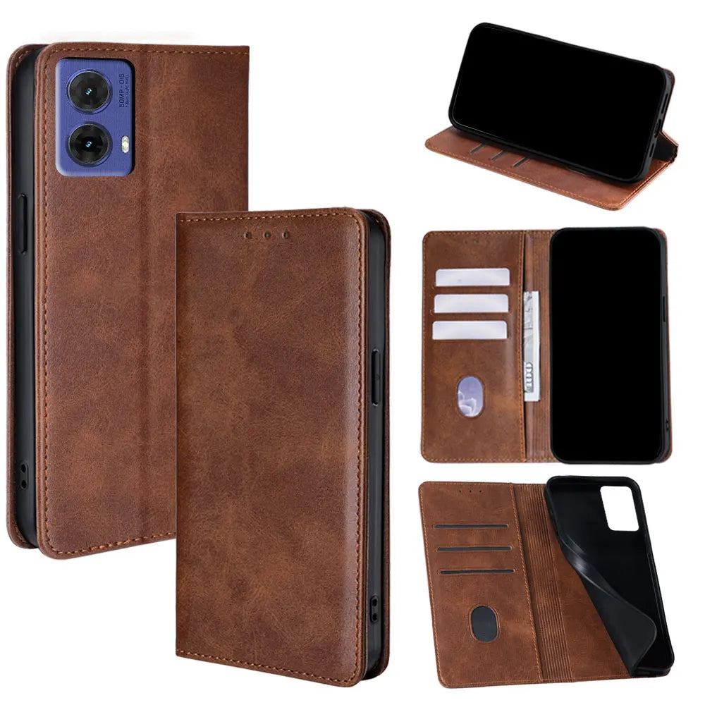 Wallet With Card Slots Holder Magnetic Flip Leather Book Case for Motorola E14 G64 G64Y G85 G54 Moto G Power G Play G 5G 2024