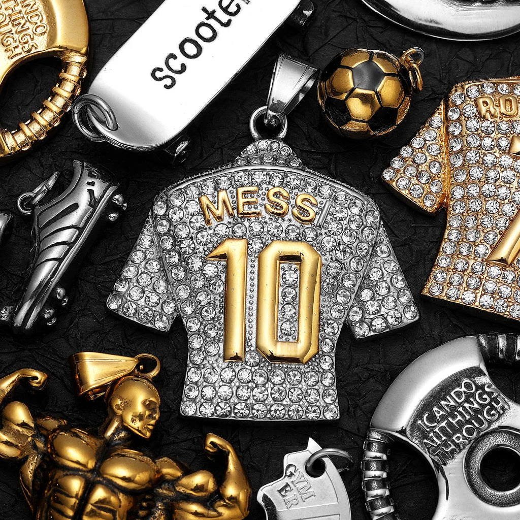 Messi Cristiano Ronaldo Mbappé Football Jersey Fitness Gym Muscle Dumbbell Men Necklaces Stainless Steel Pendant Chain Punk