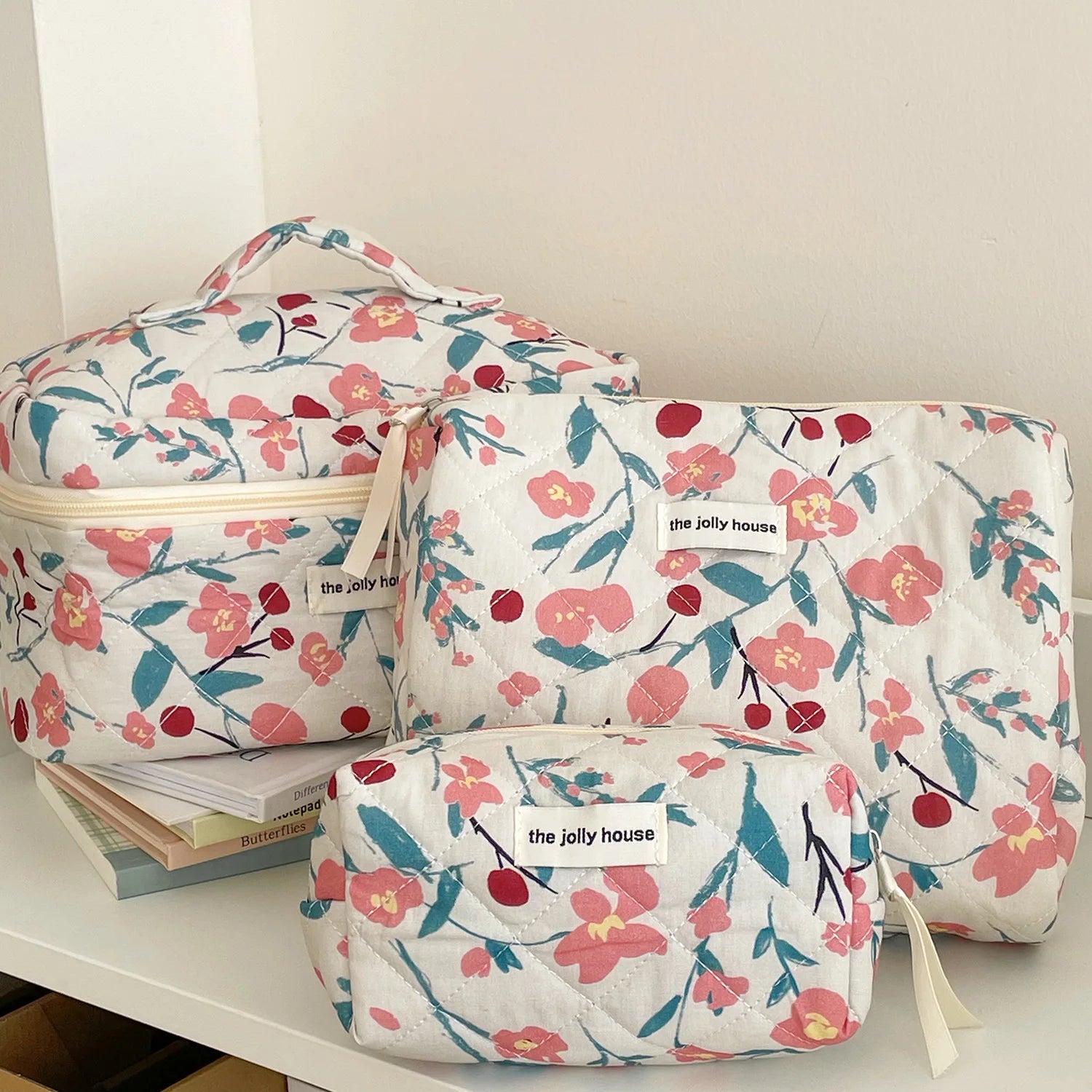1pc/Set Pink Flower Print Makeup Bag Premium Travel Organizer Cosmetic Bag Makeup Bag Pouch Skincare Bag Toiletry Bag
