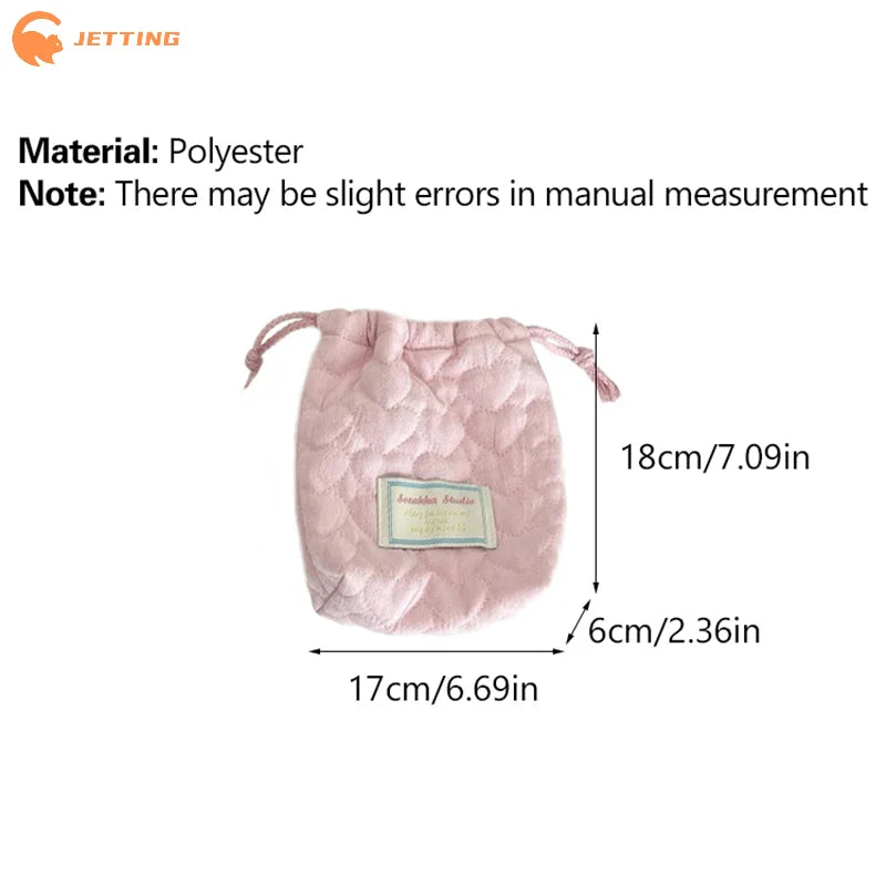 1PCS Portable Travel Camera Organizer Heart Printed Quilted Drawstring Bag Handbag Cosmetic Makeup Lipstick Storage Bag