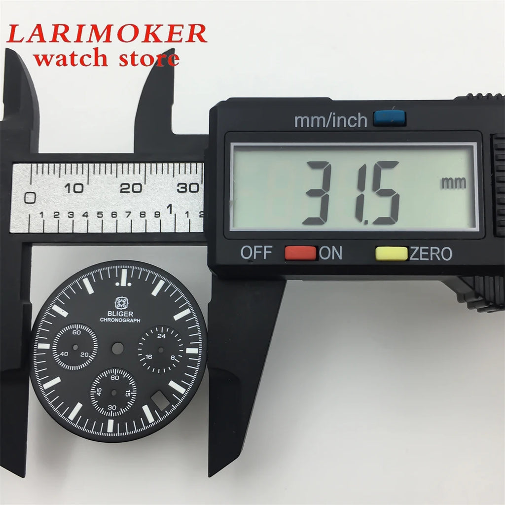 BLIGER 31.5mm 6-pin dial quartz movement Watch dial with VK63 Watch hands C3 green glow-in-the-dark with VK63 movement