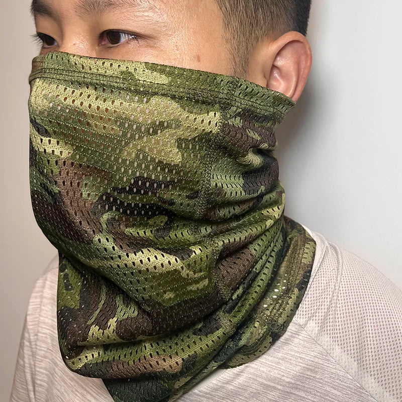 Outdoor Cycling Hiking Camping Sunscreen Breathable Faceshield with Large Mesh Windproof Neckerchief Camo Mask Neck Gaiter Cover