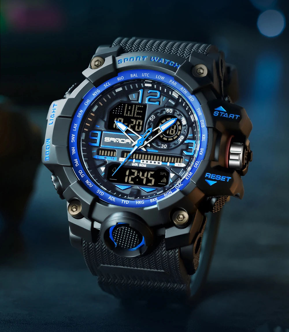 SANDA 3133 Digital Watch Men Military Sport Stopwatch Quartz Wristwatch Top Brand Luxury LED Waterproof Male Electronic Clock