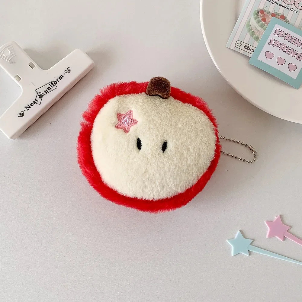 Cute Apple Shape Plush Bag Creative Cartoon Pendant Mini Storage Bag for Students Earphone Data Cable Organizer