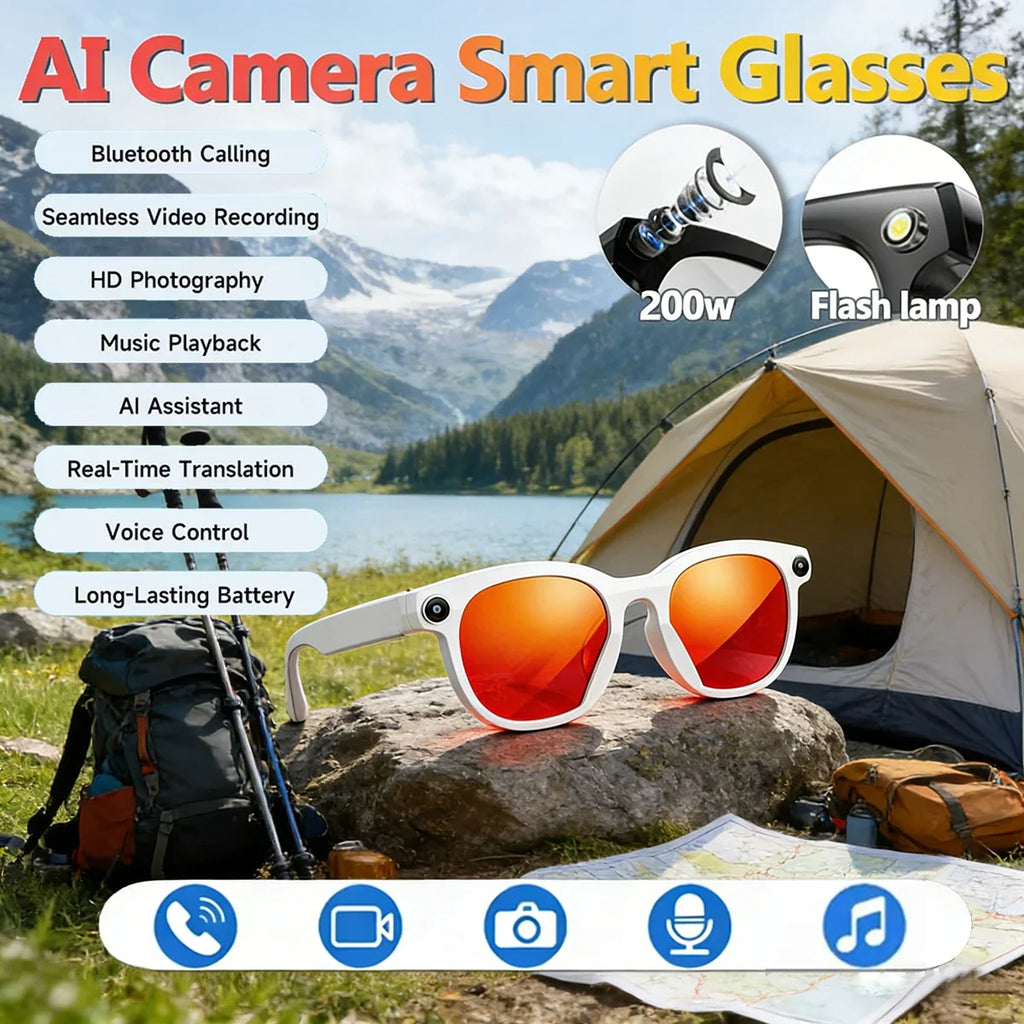 AI Smart Camera Glasses for Men And Women with Real-Time Translation Object Recognition Video Recording And Bluetooth Calling
