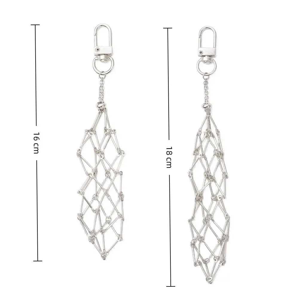 New Stainless Steel Lipstick Bag Keychain Interchangeable Silver Color Lip Balm Bag Metal Net Pocket Lipstick Storage