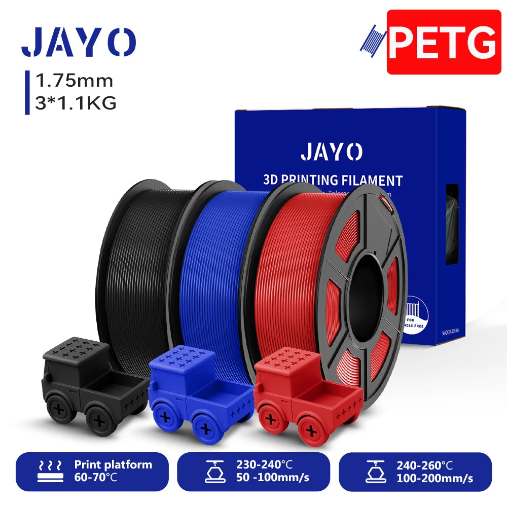 JAYO PETG/High Speed Matte PETG 3D Printing Filament 1.75MM Mix-Colors & No bubbles &Non-toxic For 3D Printer & Pen 3Rolls