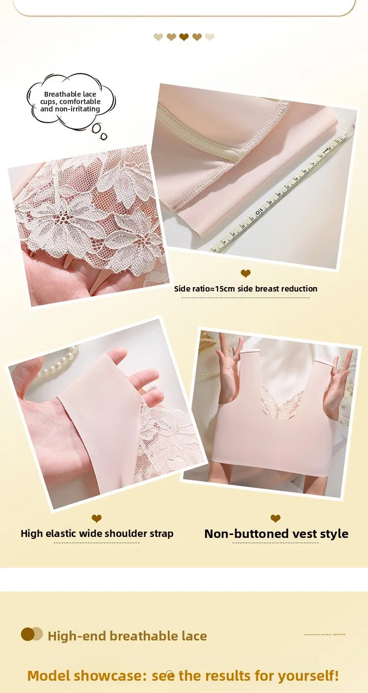 Ladies Comfortable Sexy Lace Seamless Breathable Back Bra All Season Comfortable Without Steel Ring Gathering Anti Sagging Vest