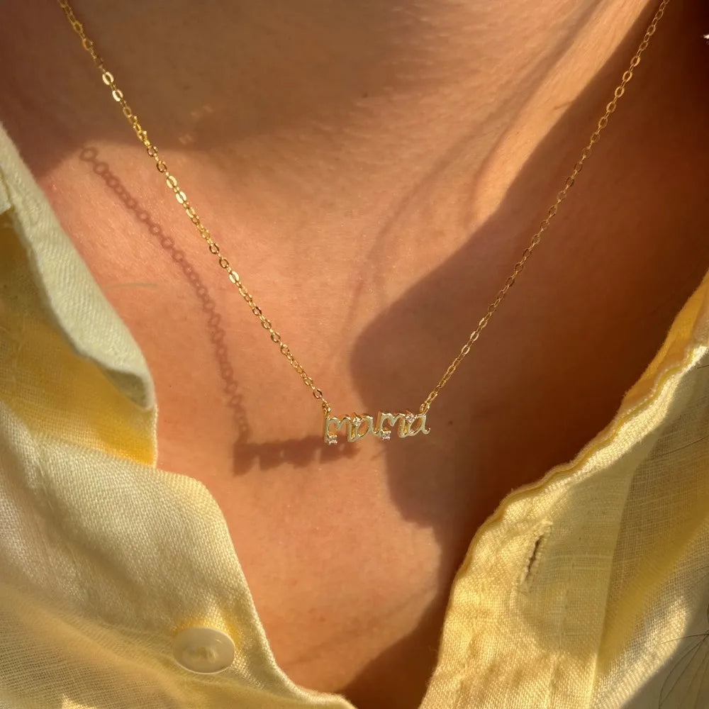 LinkerLove S925 Sterling Silver Mama Letter Pendant Necklace for Women 18K Gold Plated Mothers Day Party Trendy Jewelry Gifts