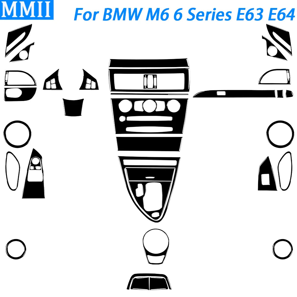 For BMW M6 6 Series E63 E64 2004-2010 Piano Black Gear Shift Air Outlet Window Lift Panel Set Car Interior Accessories Sticker