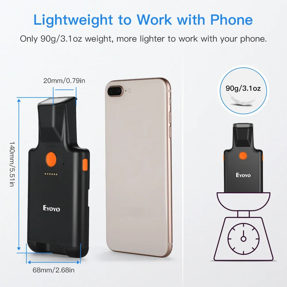 Eyoyo Clearance Sale EY-017LP Back Clip Phone Portable 1D Laser Bluetooth Barcode Scanner Fast Scanning UPC EAN Code39 Code128