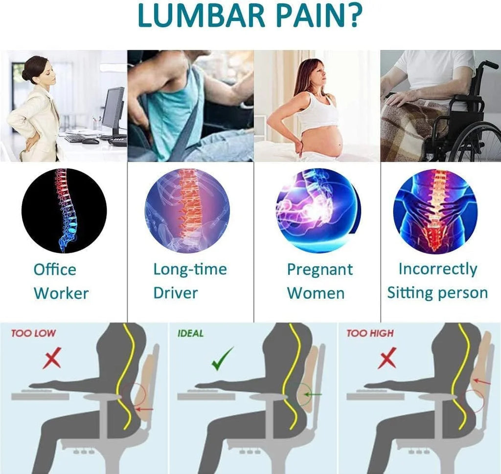 Car Seat Office Chair Back Lumbar Support Car Waist Rest Rebound Memory Foam Cushion Pad Back Lumbar Cushion for Car Driver
