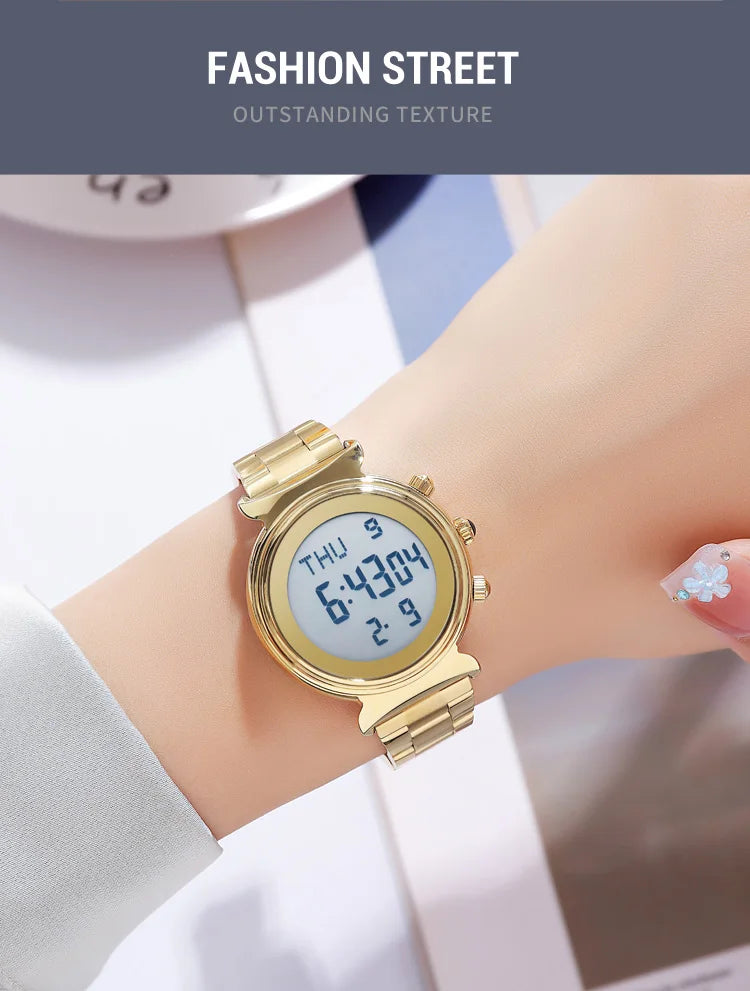 SKMEI Fashion Women's Alloy Digital Business Watch Waterproof Steel Strap Women Watch Simple Exquisite Silver Watch with 2408