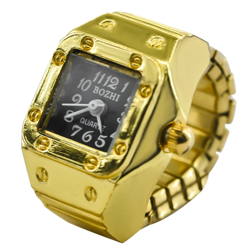 The New Best-Selling Ring Watch Features A Creative Golden Alloy Case With A Finger Square Dial For Couples And Men