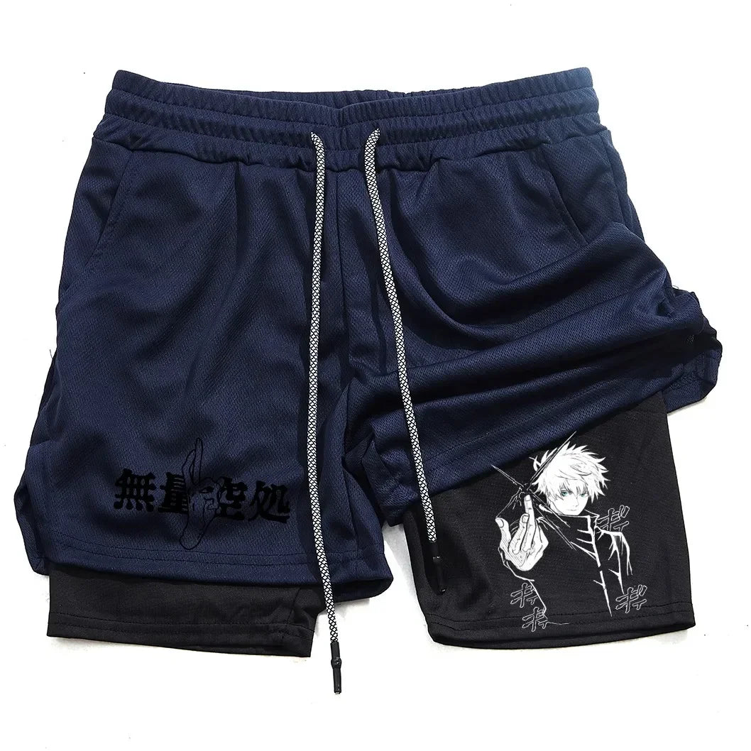 Anime Men's and Women's Sports Shorts Summer Sportswear Men's 2-in-1 Training Training Men's and Women's Fitness Sports Shorts