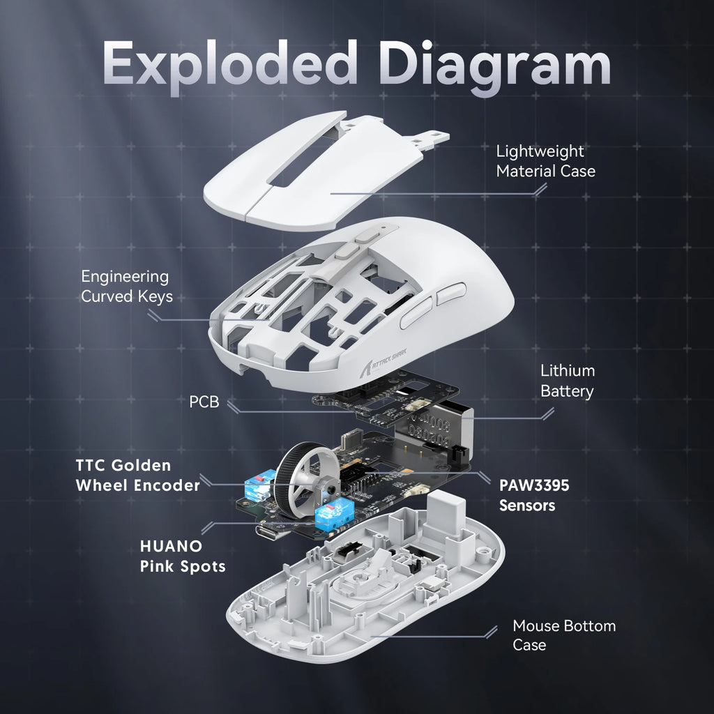 Attack Shark X6 Wireless Gaming Mouse Bluetooth Tri-Mode Connection,RGB Touch Magnetic Charging Base PAW3395 Macro Gaming Mouse