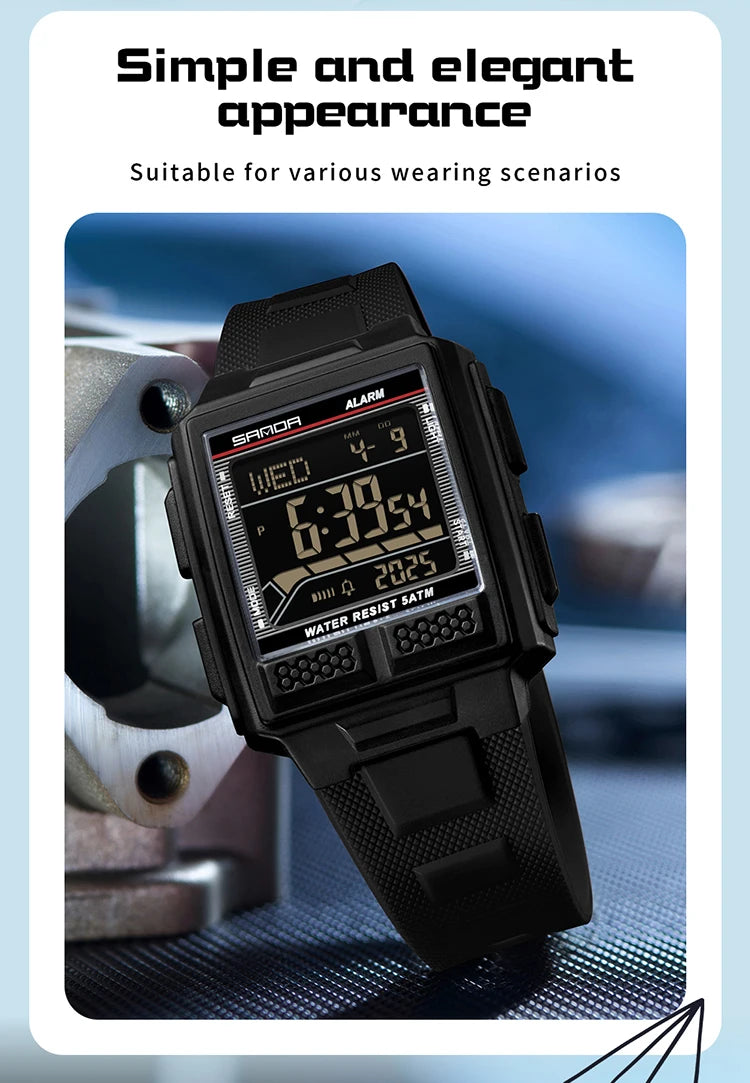 SANDA 2212 Fashion Electronic Watch Alarm Clock Luminous Calendar Water Resistant Shockproof Sports Digital Watches for Man