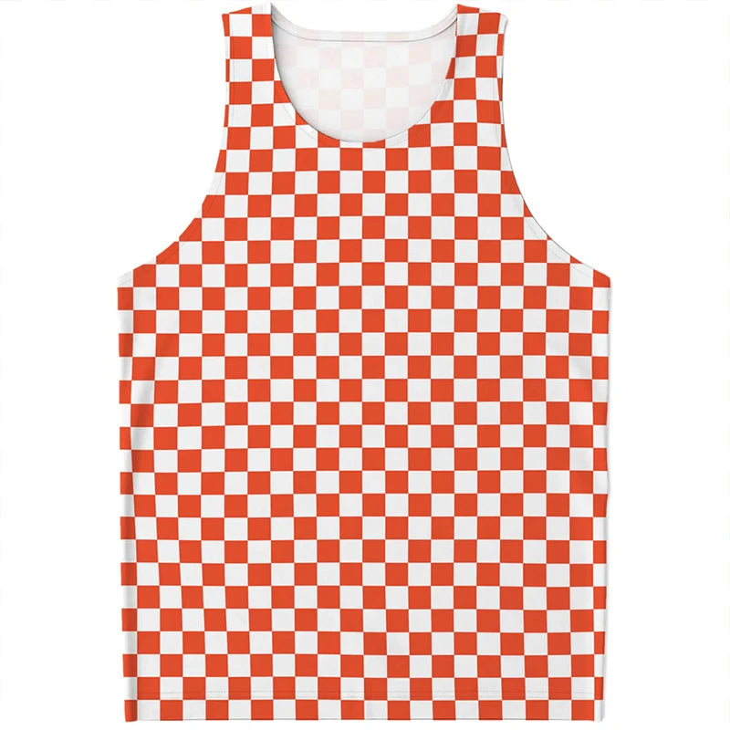 Simple Checkered Pattern Tank Tops Summer Fashion Streetwear 3D Printed Sleeveless T Shirts Casual Oversized Vest Mens Clothing