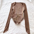 2025 New American Retro Patchwork Sexy Blouse Women Squre Neck Long Sleeves Sheer Top Streetwear Ins Lace Up Denim Shirt