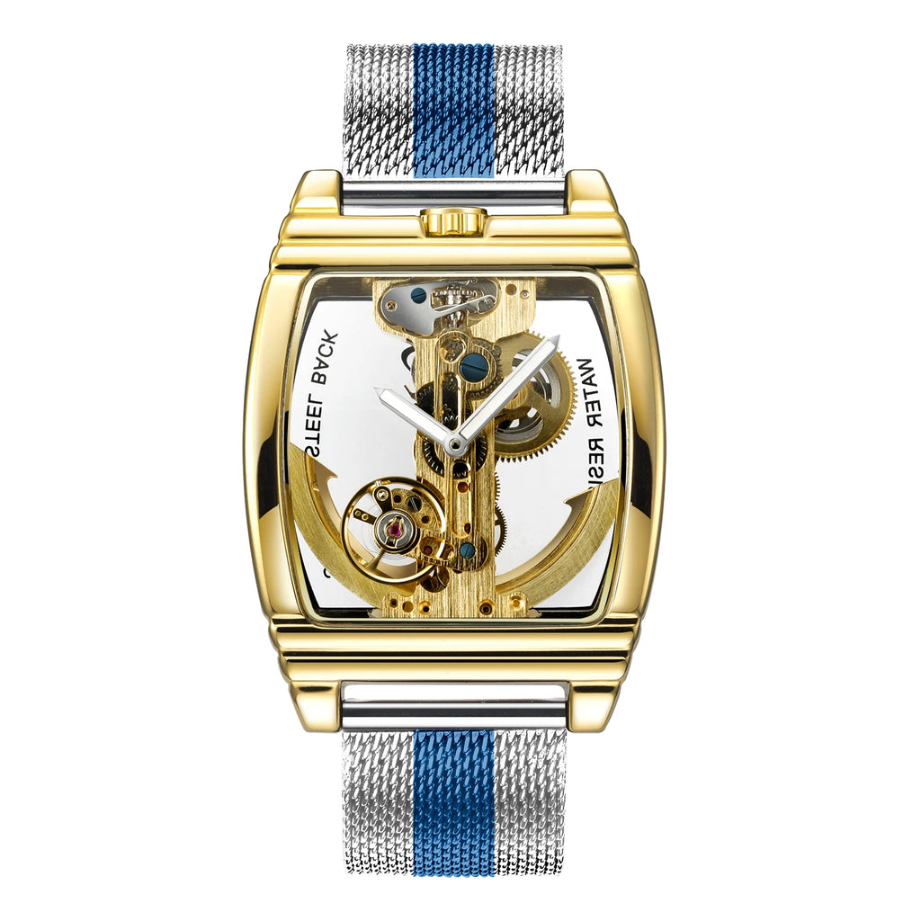 Luxury Transparent Automatic Mechanical Men Watch Steampunk Skeleton Gear Self Winding Leather Men's Clock Watches montre homme