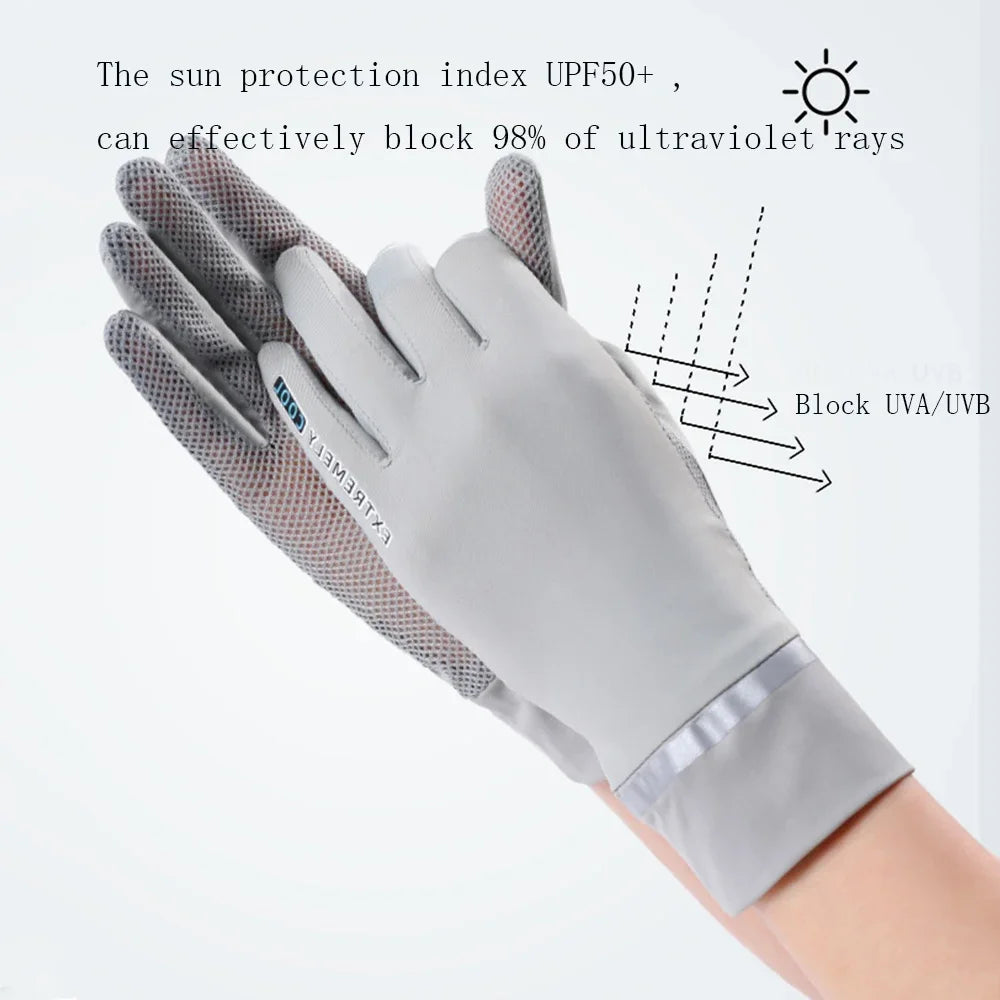 Fashion Women Gloves Summer Ladies Anti-UV Sunscreen Ice Silk Thin Gloves Mesh Breathable Can Be Opened Driving Gloves