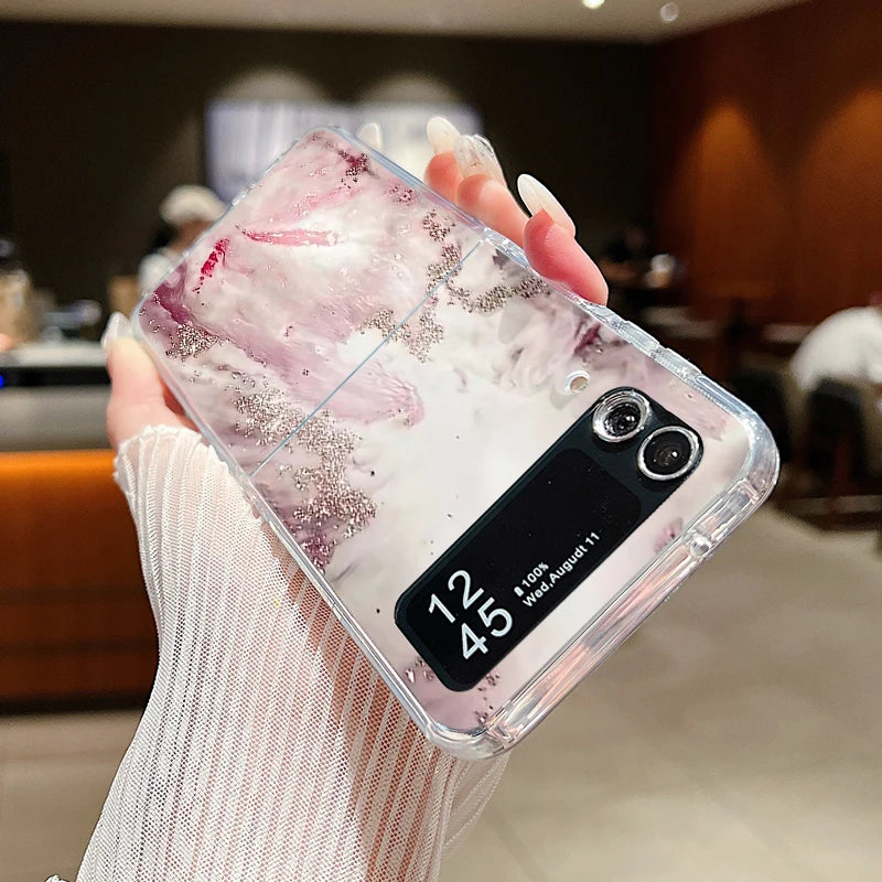 For Samsung Galaxy Z Flip 7 6 5 4 3 Case Watercolor Marble Pattern Hard Clear Folding Cover For Samsung Z Flip6 Flip5 Flip7