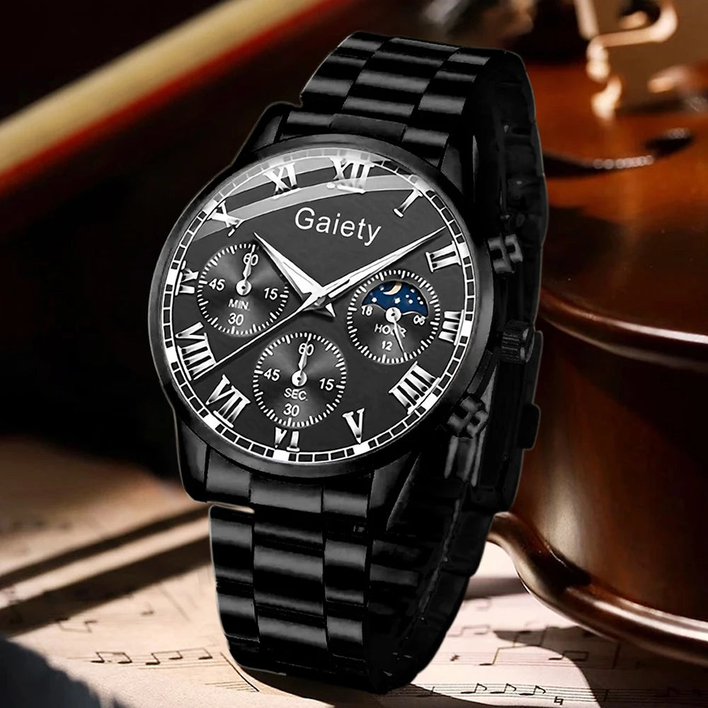2/4PCS Men Watch Set Business Fashion Quartz Watch Bracelet Necklace Ring Set Suitable for Daily Clothing Matching Perfect Gift