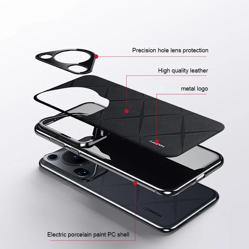 For Huawei Pura 70 Ultra Luxury Ultra-thin Plain Leather + PC Camera Protection Back Cover For Pura 70 Pro Plus